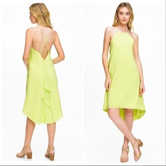 Lime green chiffon sleeveless halter hi-lo dress - Picture 10 of 12